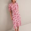 Irina Cotton Blend Midi Dress - Pink Palm Floral Print