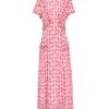 Mirabel Gold Metallic Fil Coupé Maxi Dress - Pink Floral Trellis Print