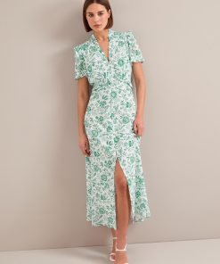 Liliana Cotton Blend Maxi Dress - Green Palm Floral Print