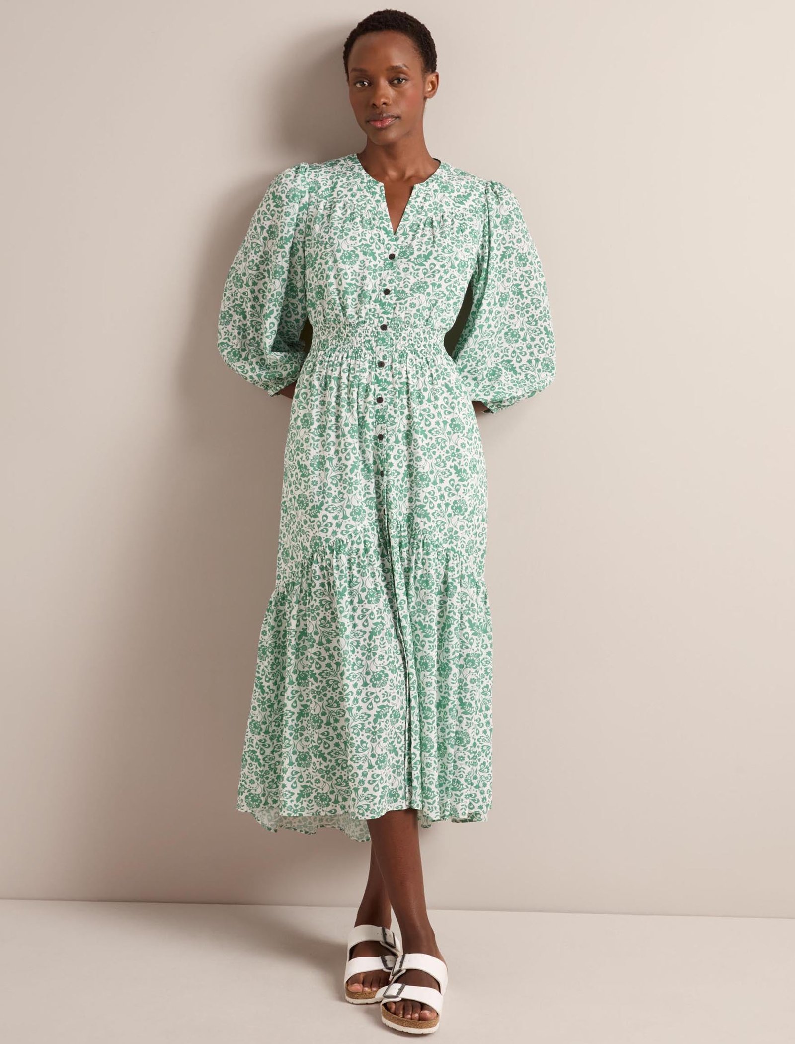Aspen Cotton Blend Maxi Dress - Green Mono Floral Print - Image 4