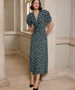 Ophelia Bias Cut Maxi Dress - Black Blue Deco Floral Print